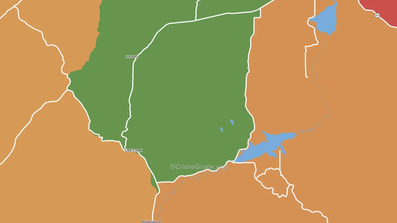 Oak Creek, CO Map of Robbery Rates