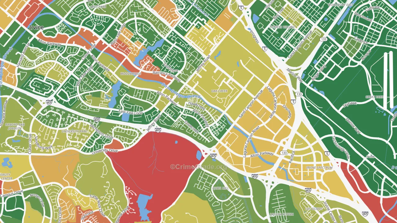 Oak Creek, Irvine, CA Map of Robbery Rates