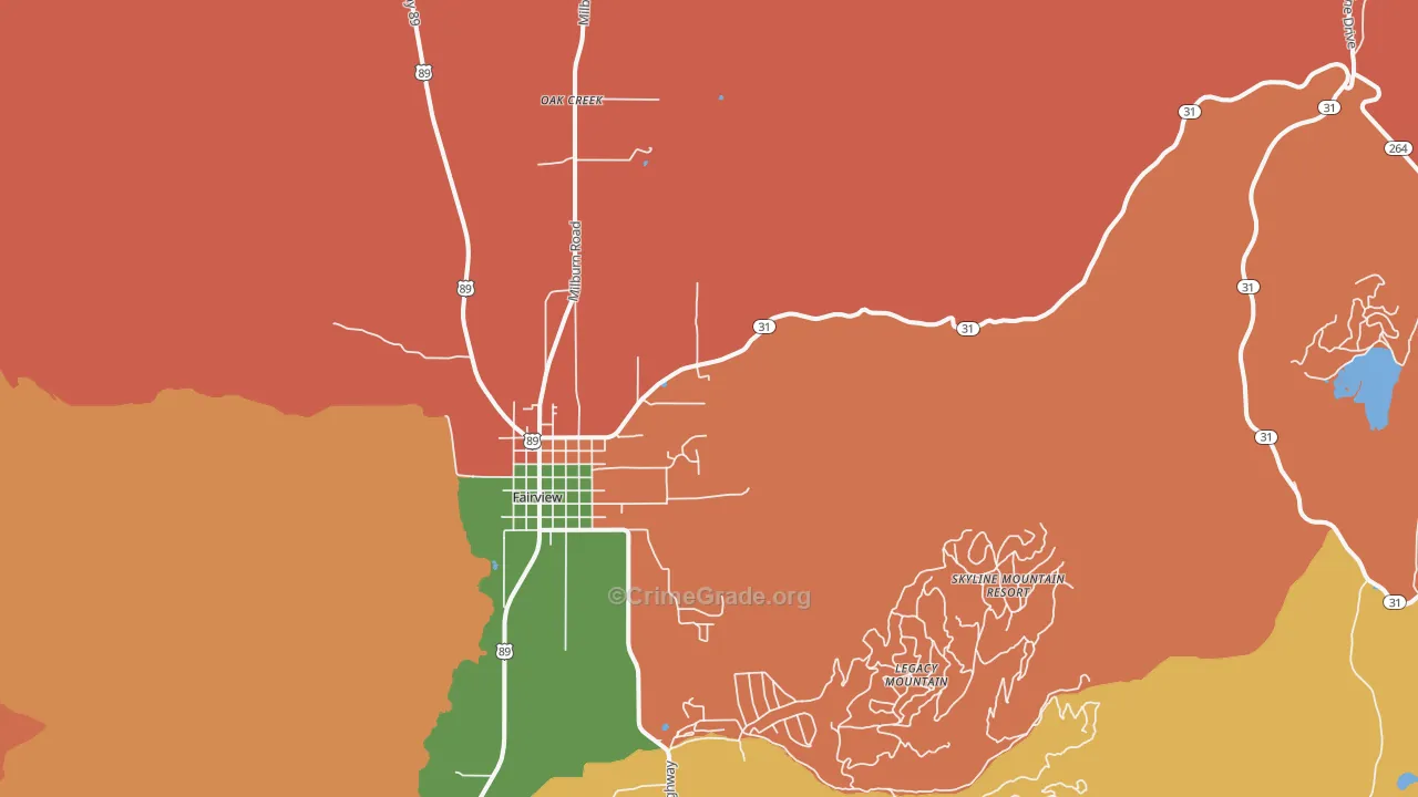 Oak Creek, UT Map of Robbery Rates