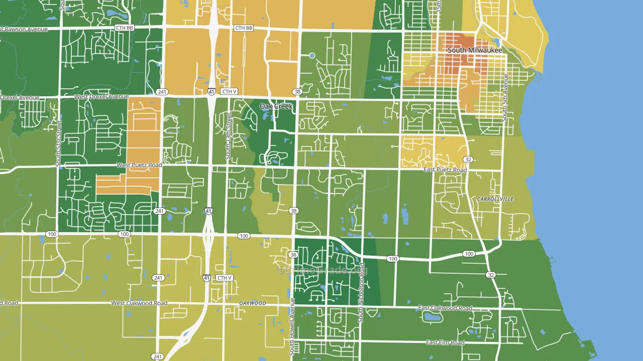 Oak Creek, WI Map of Robbery Rates
