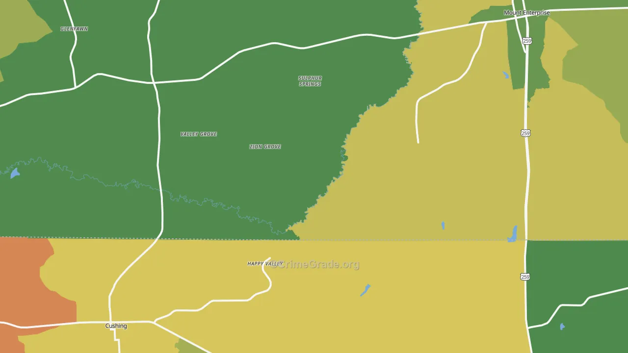 Oak Flat, TX Map of Robbery Rates
