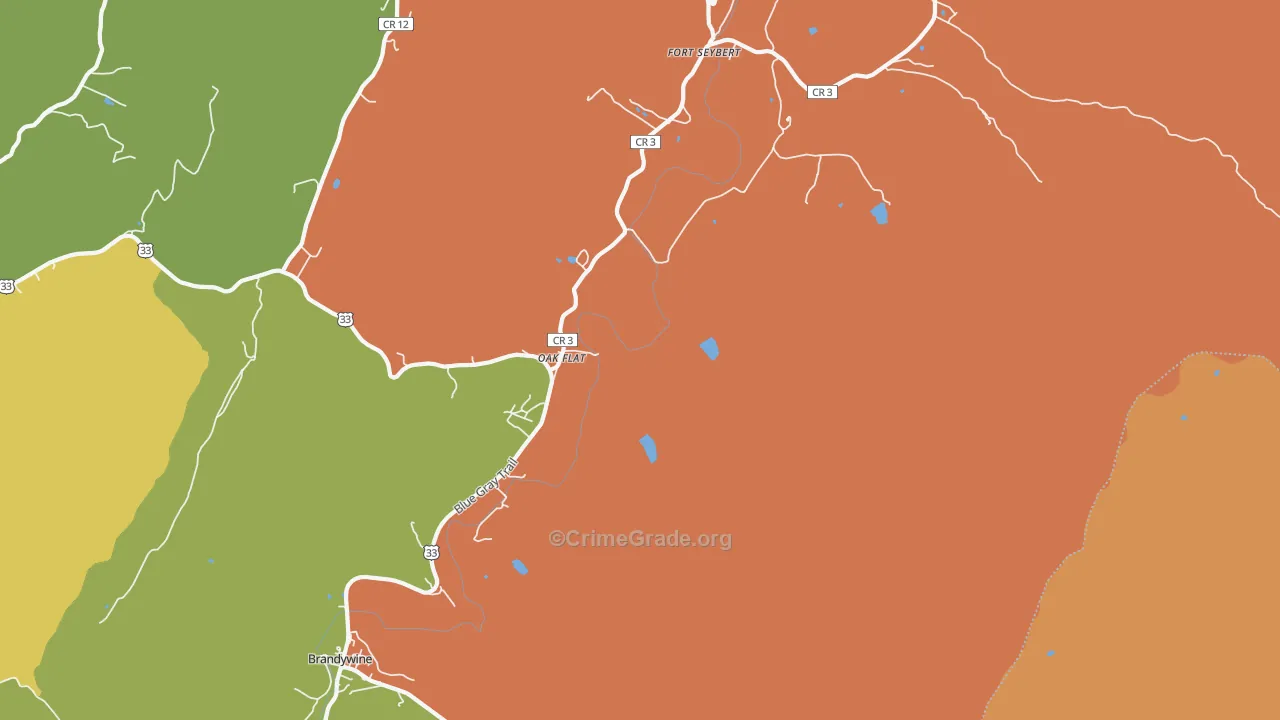 Oak Flat, WV Map of Robbery Rates