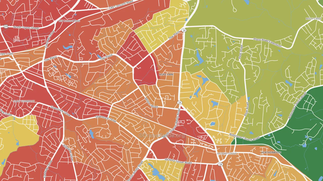 Oak Forest, Charlotte, NC Map of Robbery Rates