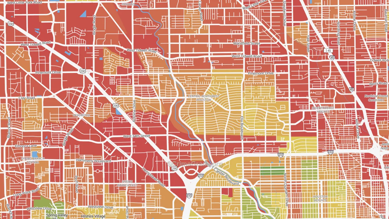 Oak Forest-Garden Oaks, Houston, TX Map of Robbery Rates