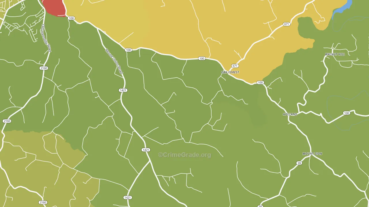 Oak Forest, KY Map of Robbery Rates