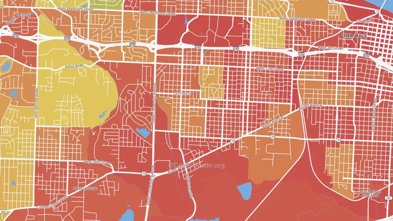 Oak Forest, Little Rock, AR Map of Robbery Rates