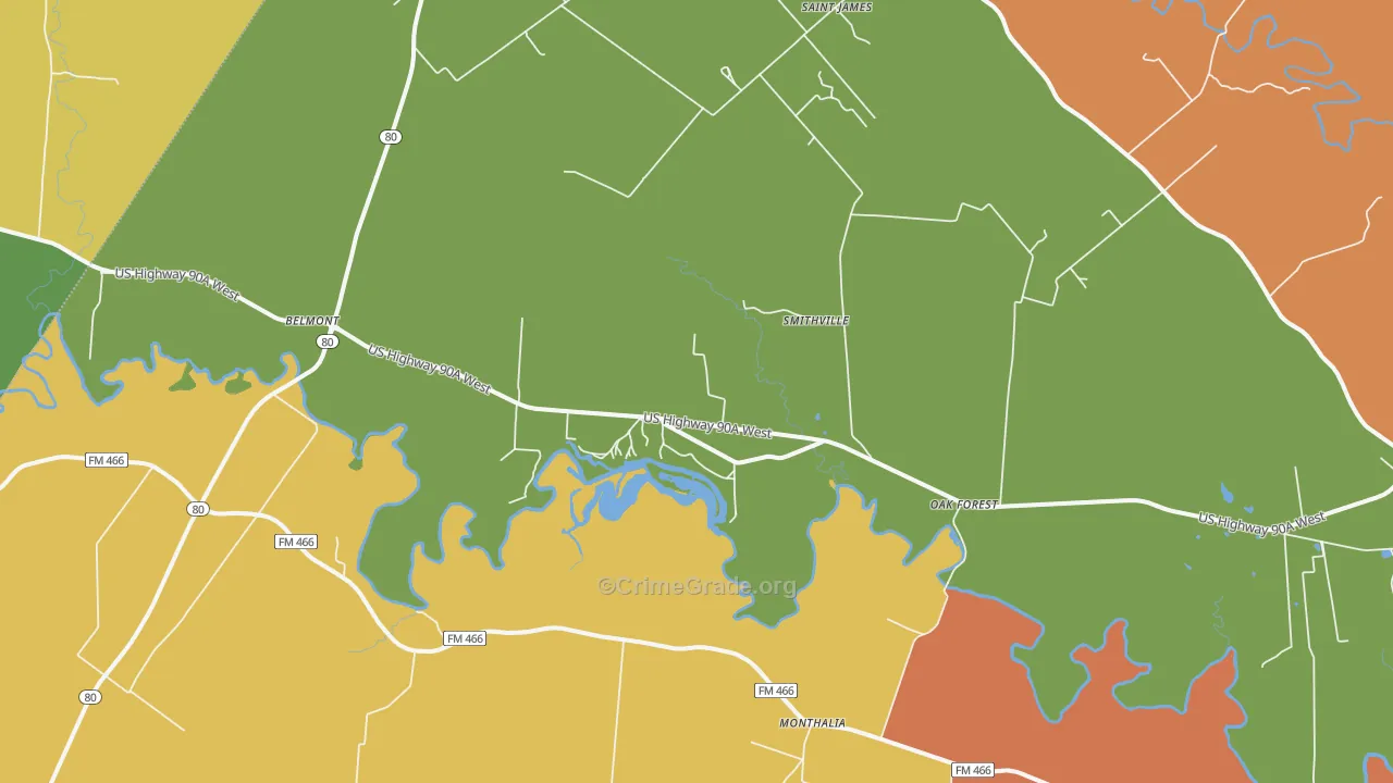 Oak Forest, TX Map of Robbery Rates