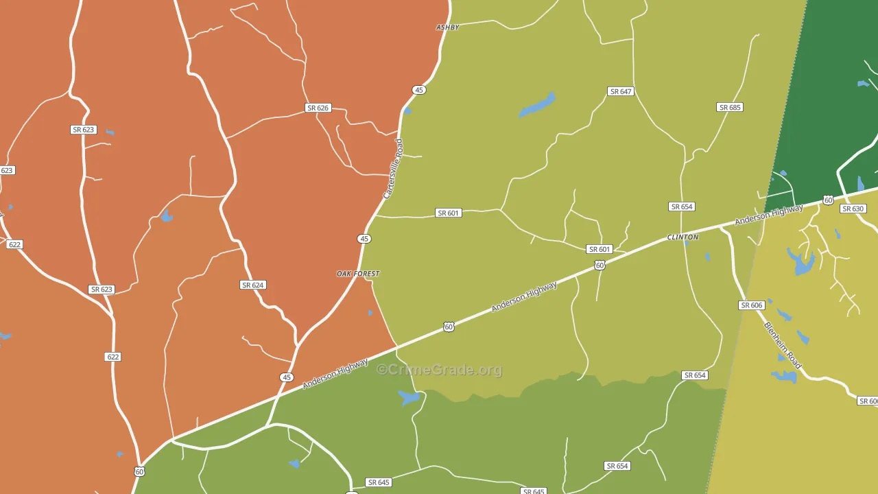 Oak Forest, VA Map of Robbery Rates