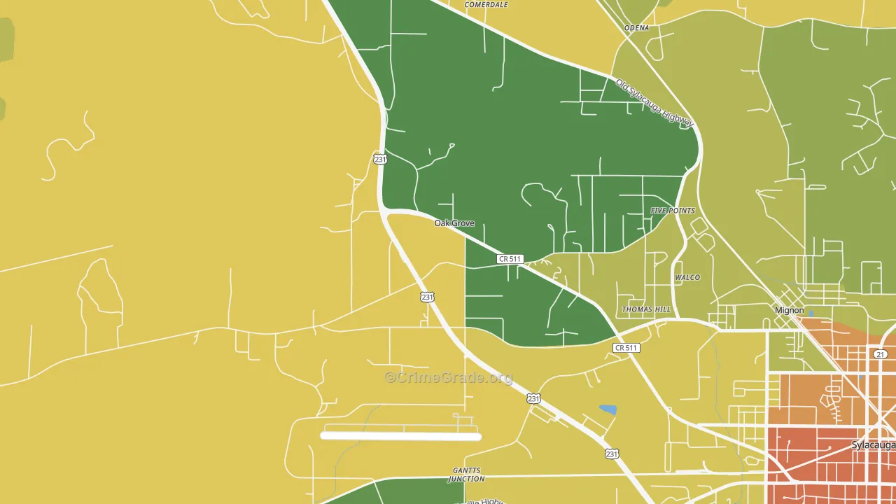 Oak Grove, AL Map of Robbery Rates