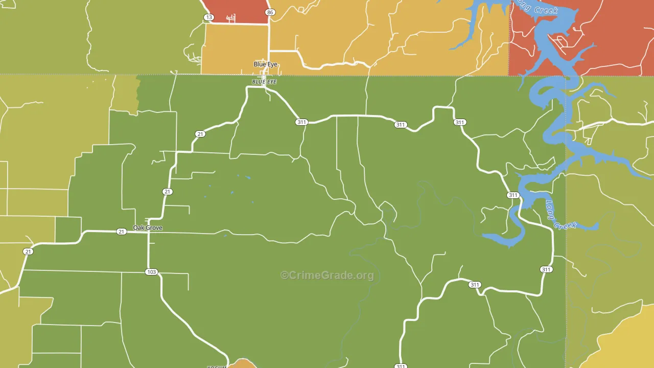 Oak Grove, AR Map of Robbery Rates