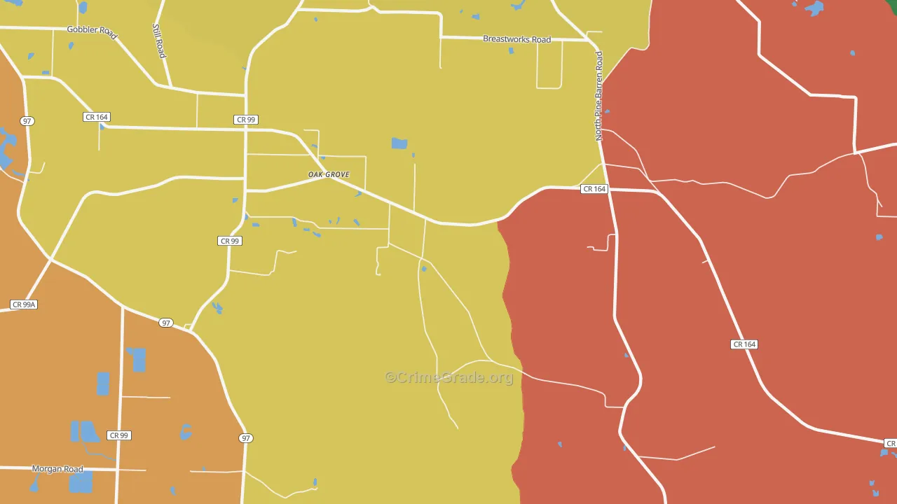 Oak Grove, FL Map of Robbery Rates