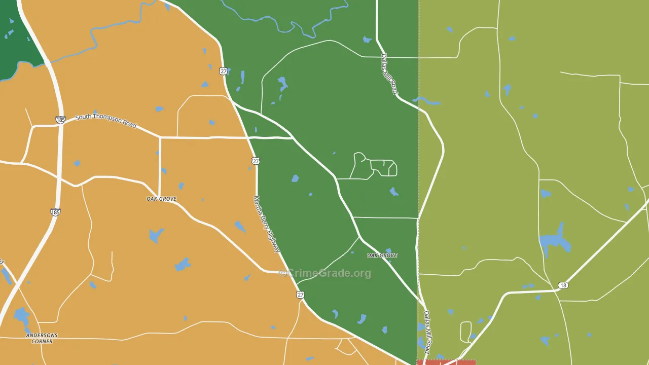 Oak Grove, GA Map of Robbery Rates
