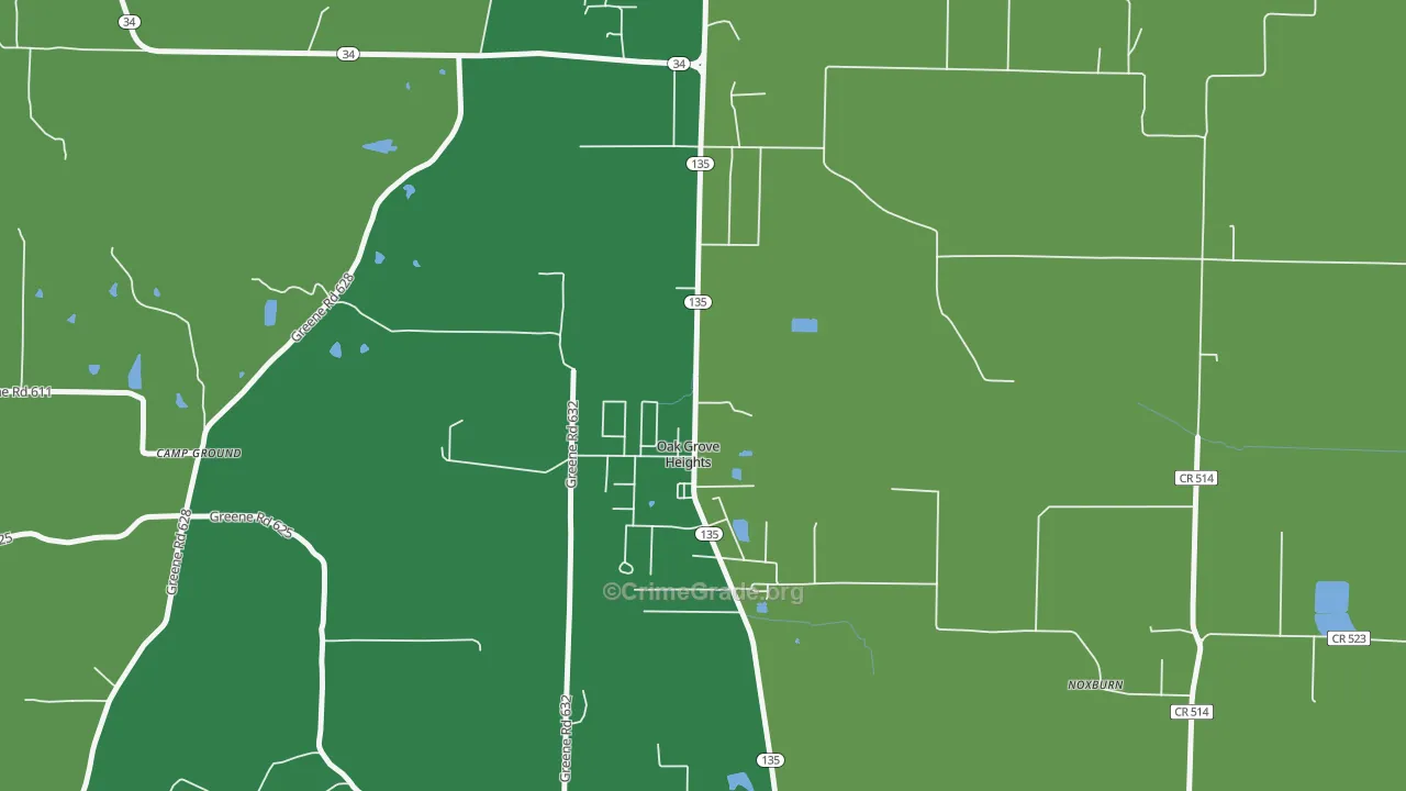 Oak Grove Heights, AR Map of Robbery Rates