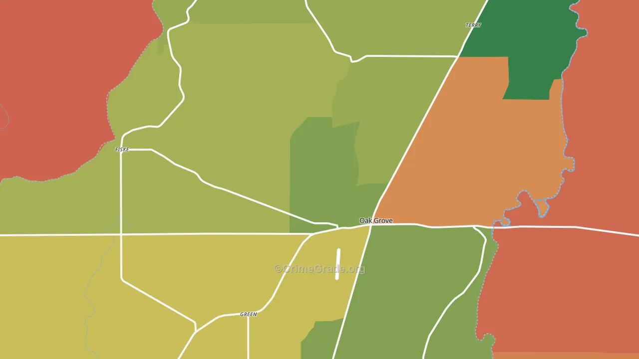 Oak Grove, LA Map of Robbery Rates