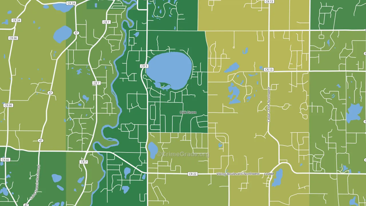 Oak Grove, MN Map of Robbery Rates