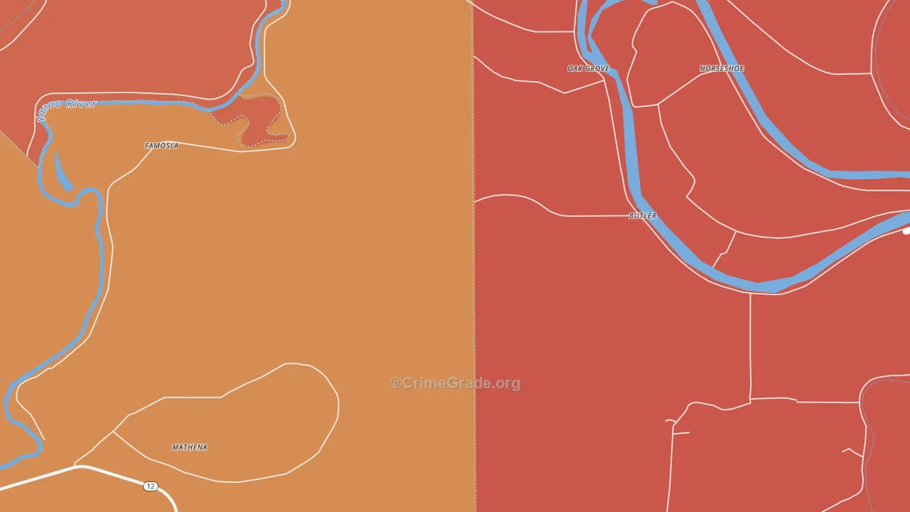 Oak Grove, MS Map of Robbery Rates