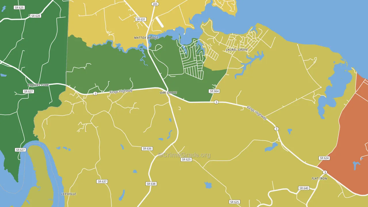 Oak Grove, VA Map of Robbery Rates