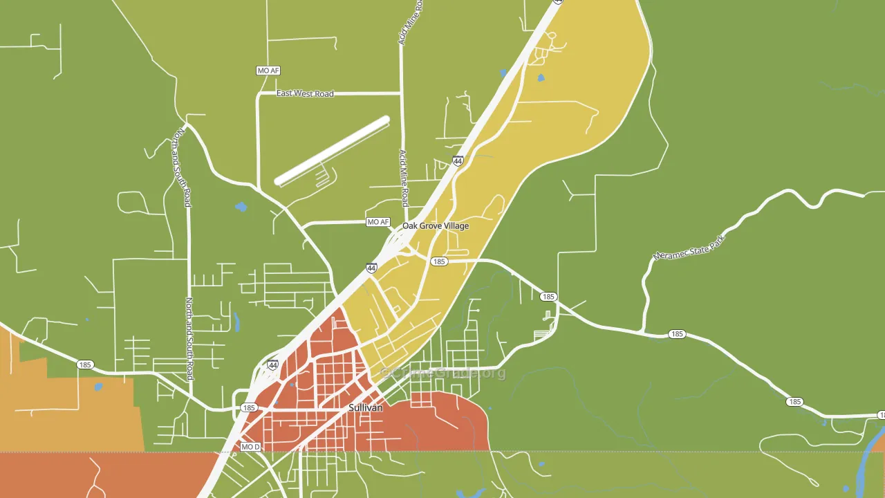 Oak Grove Village, MO Map of Robbery Rates