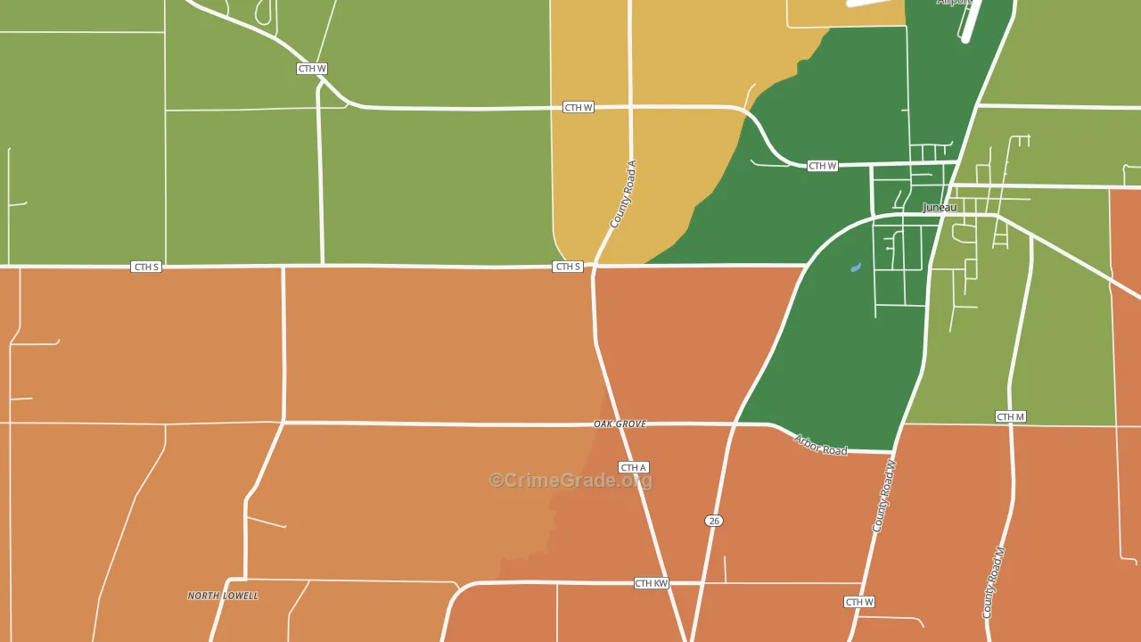 Oak Grove, WI Map of Robbery Rates