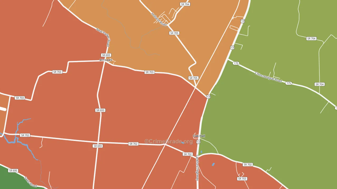 Oak Hall, VA Map of Robbery Rates