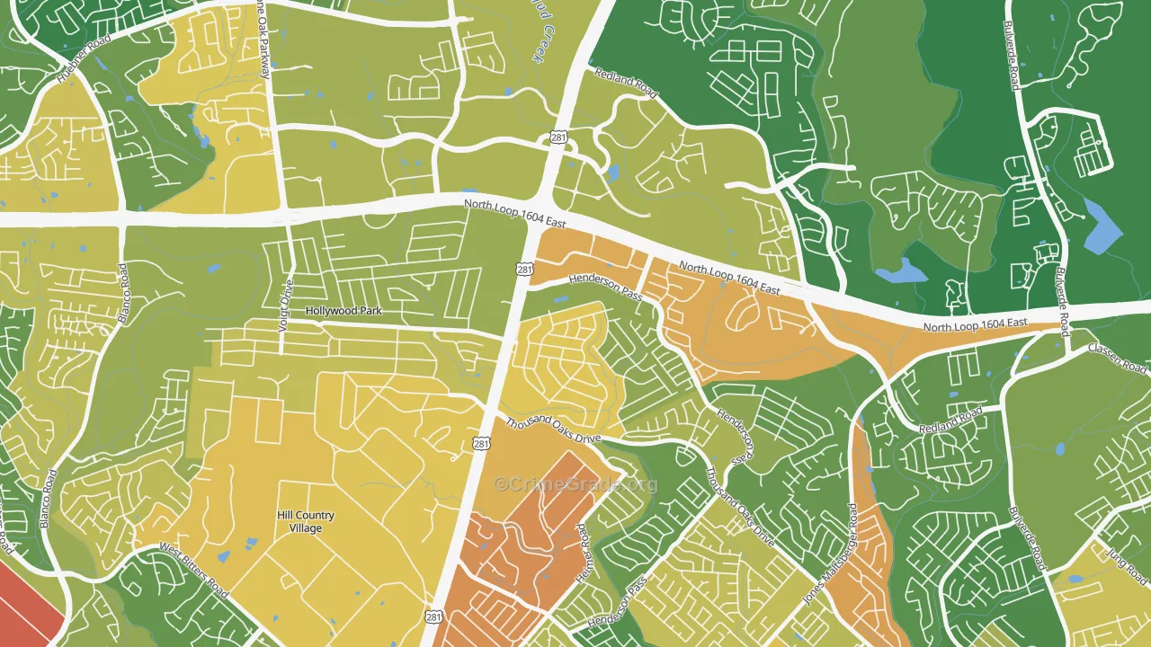 Oak Haven Heights, San Antonio, TX Map of Robbery Rates