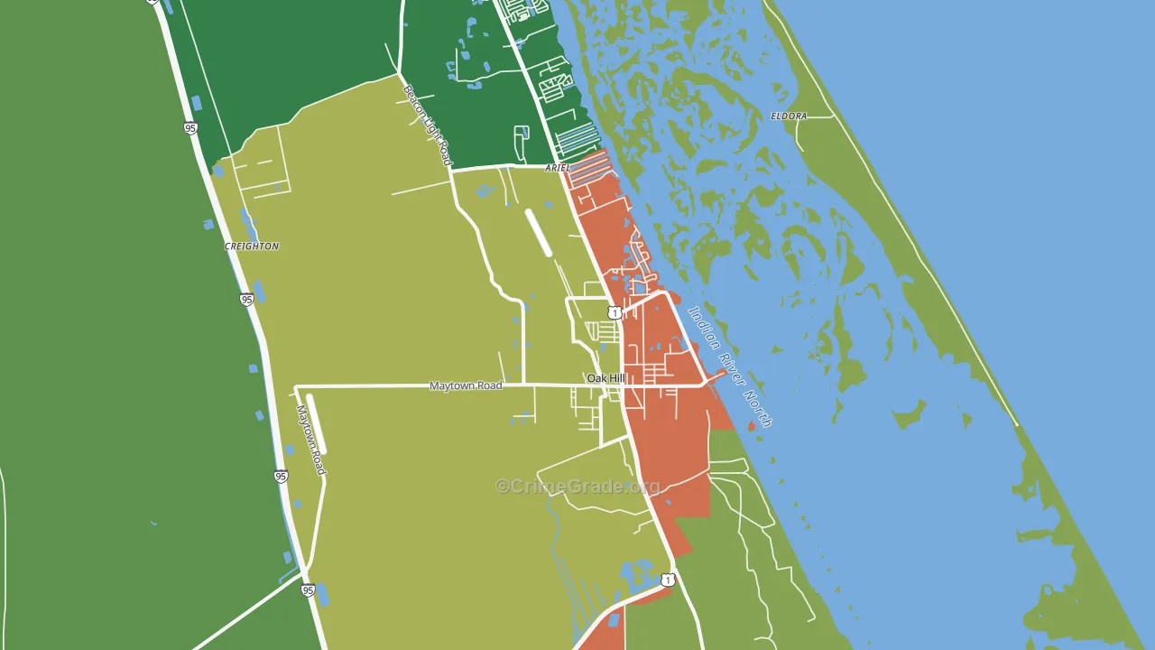 Oak Hill, FL Map of Robbery Rates