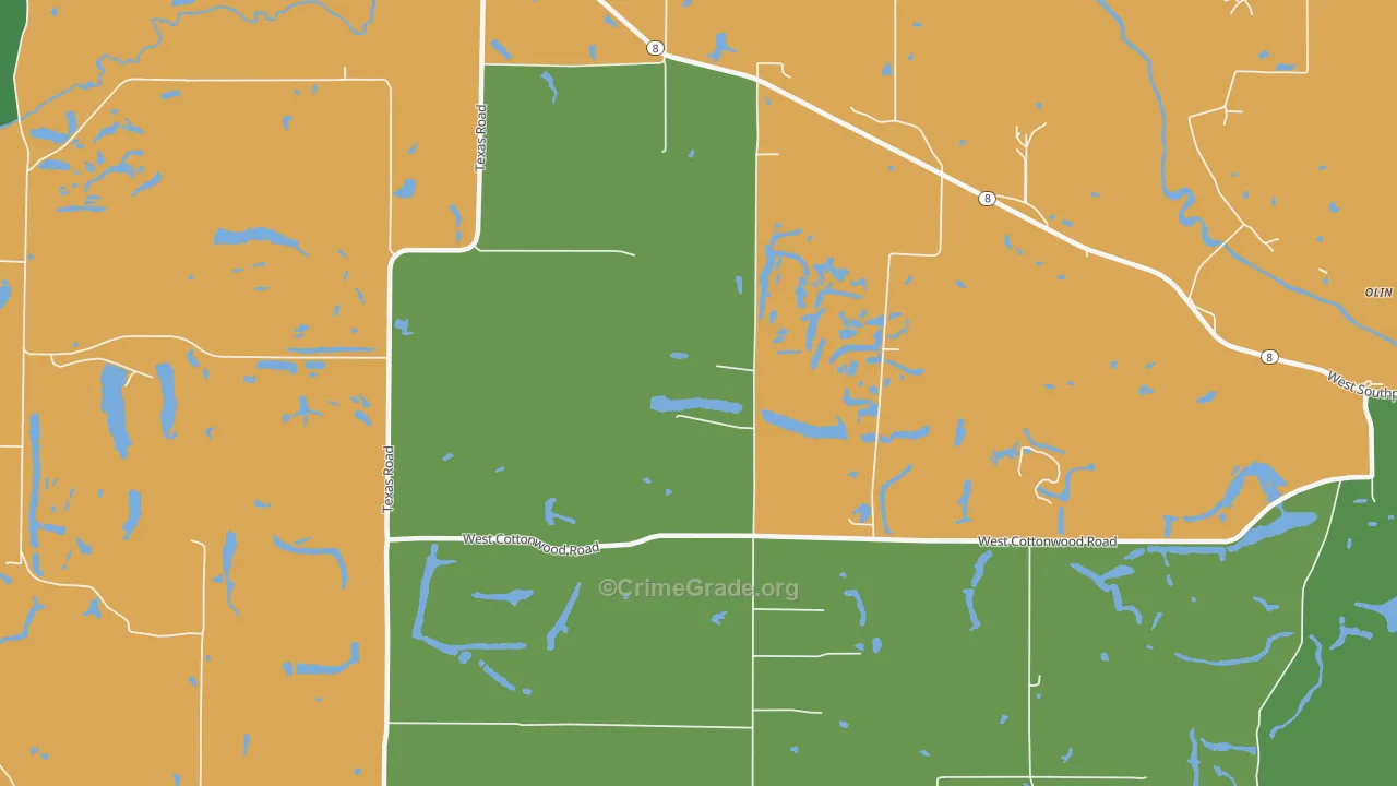 Oak Hill, IL Map of Robbery Rates