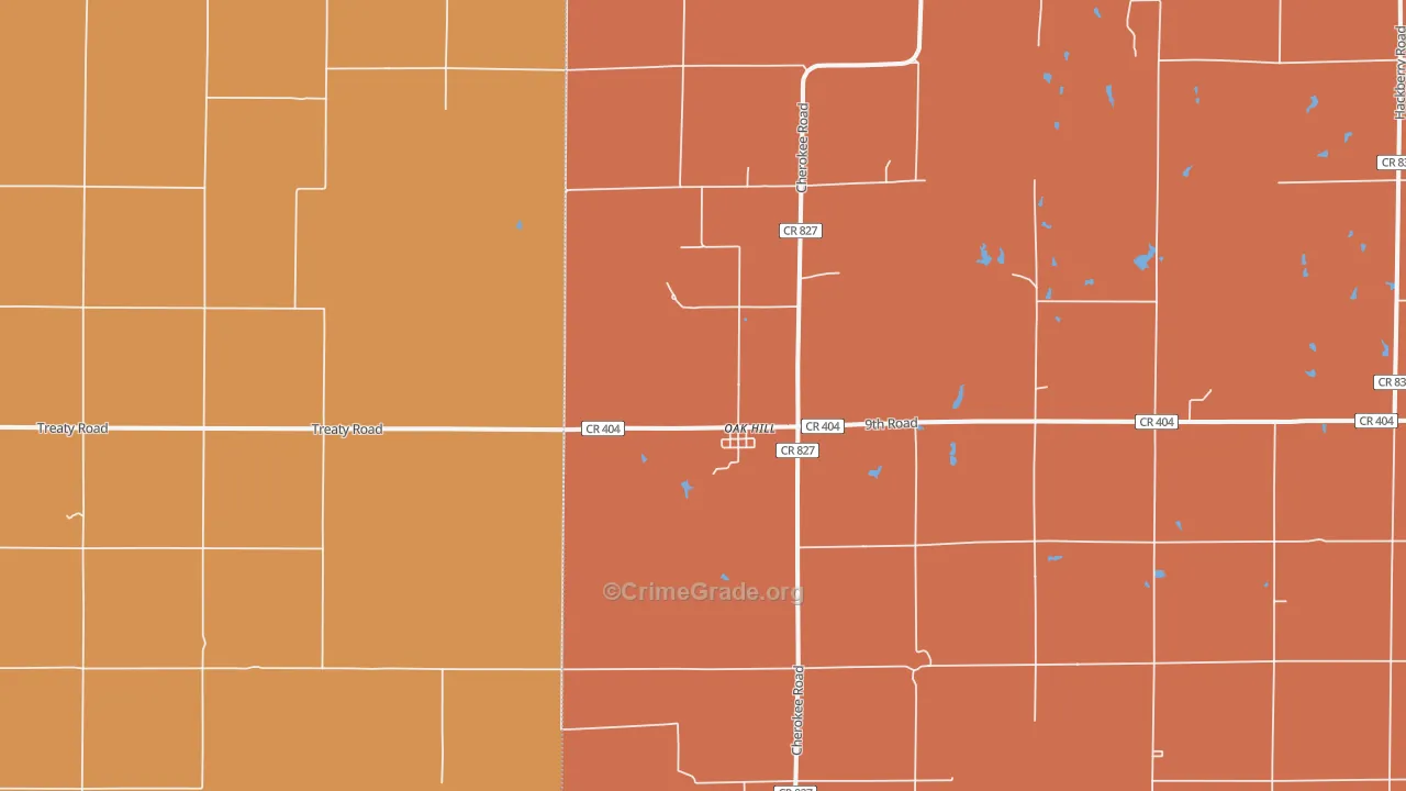 Oak Hill, KS Map of Robbery Rates