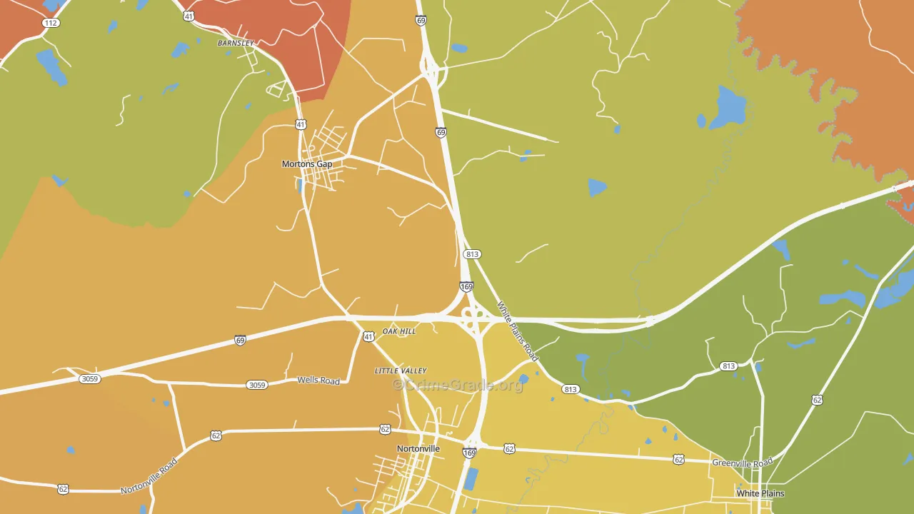 Oak Hill, KY Map of Robbery Rates