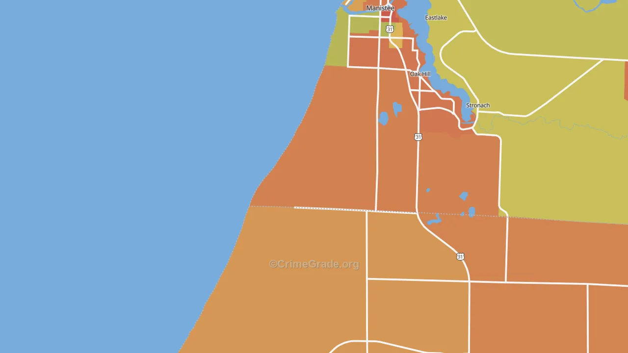 Oak Hill, MI Map of Robbery Rates