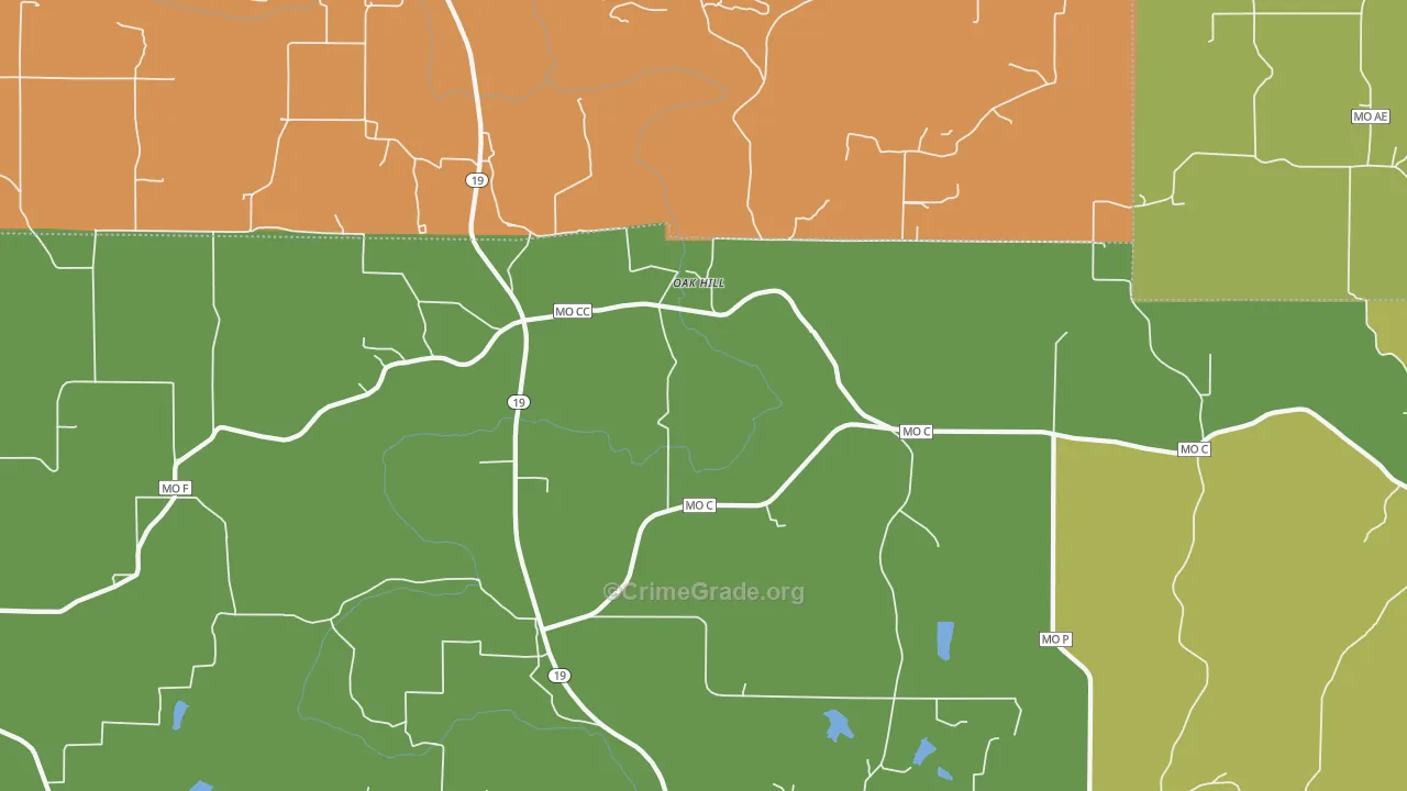 Oak Hill, MO Map of Robbery Rates