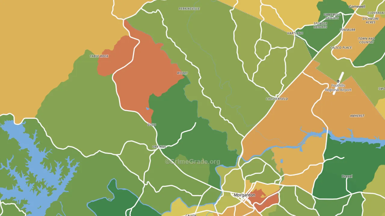 Oak Hill, NC Map of Robbery Rates