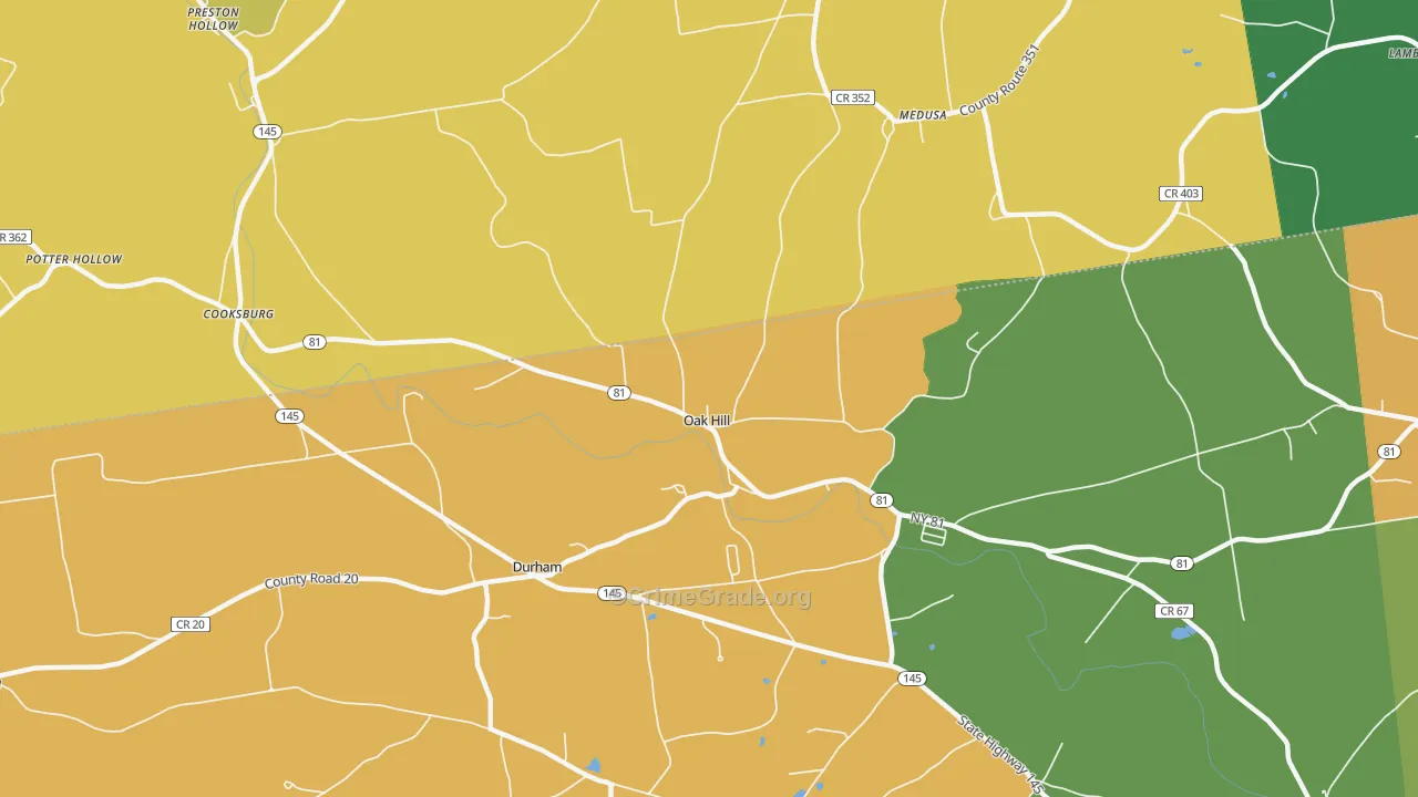Oak Hill, NY Map of Robbery Rates