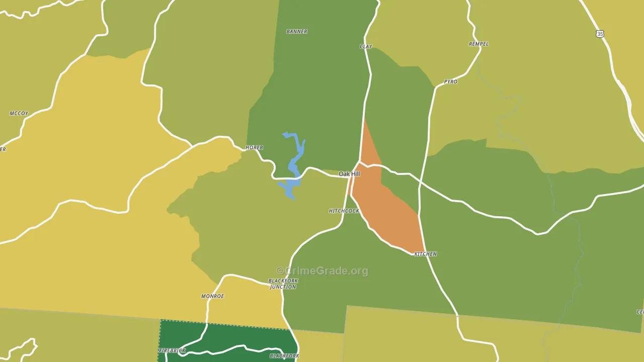 Oak Hill, OH Map of Robbery Rates