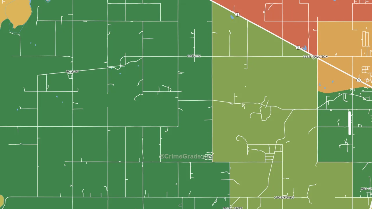 Oak Hill, OK Map of Robbery Rates