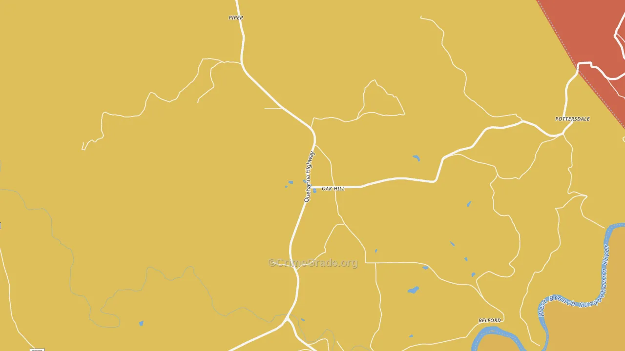 Oak Hill, PA Map of Robbery Rates