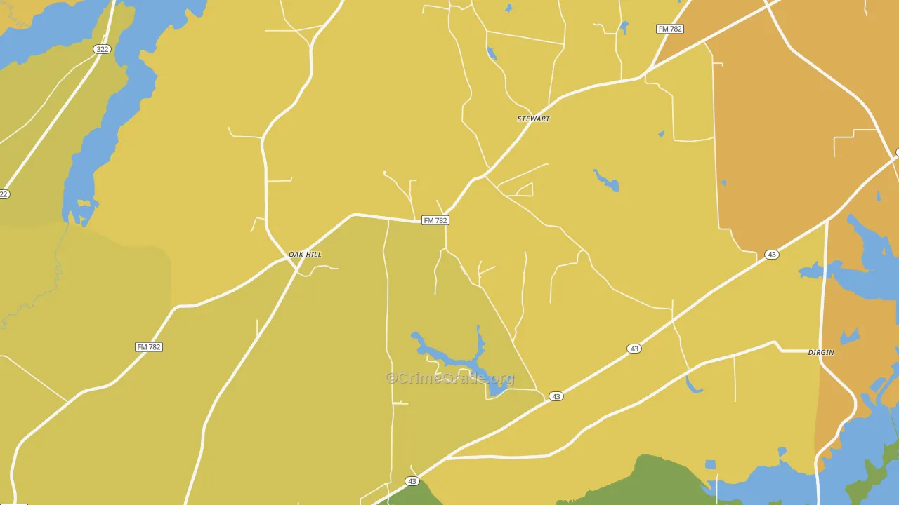 Oak Hill, TX Map of Robbery Rates