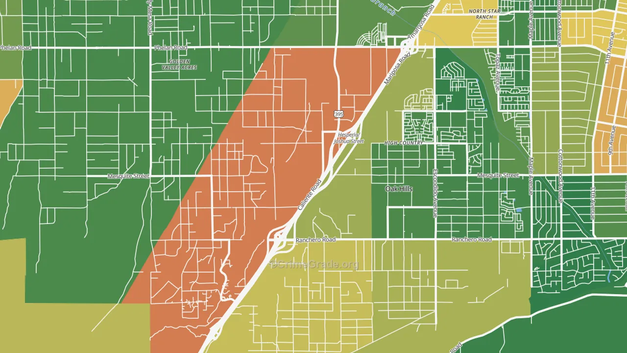 Oak Hills, CA Map of Robbery Rates