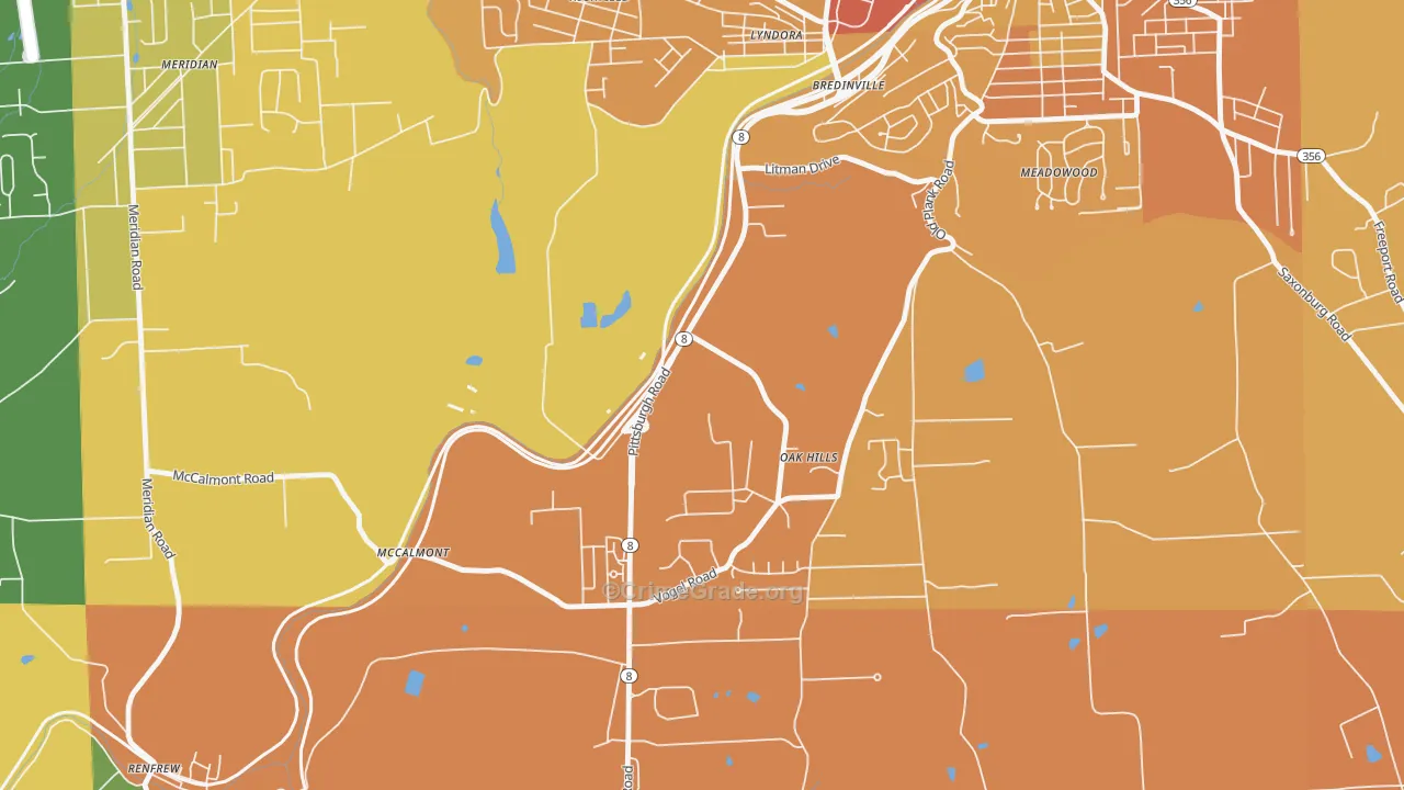 Oak Hills, PA Map of Robbery Rates