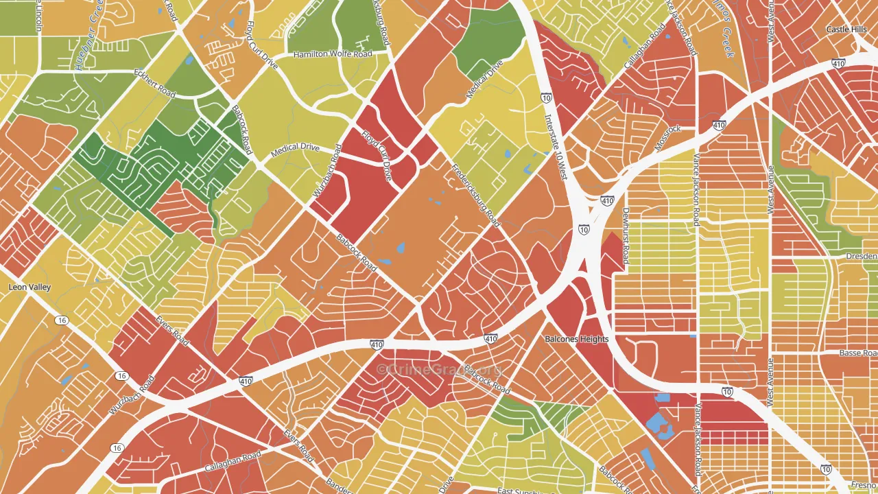 Oak Hills, San Antonio, TX Map of Robbery Rates