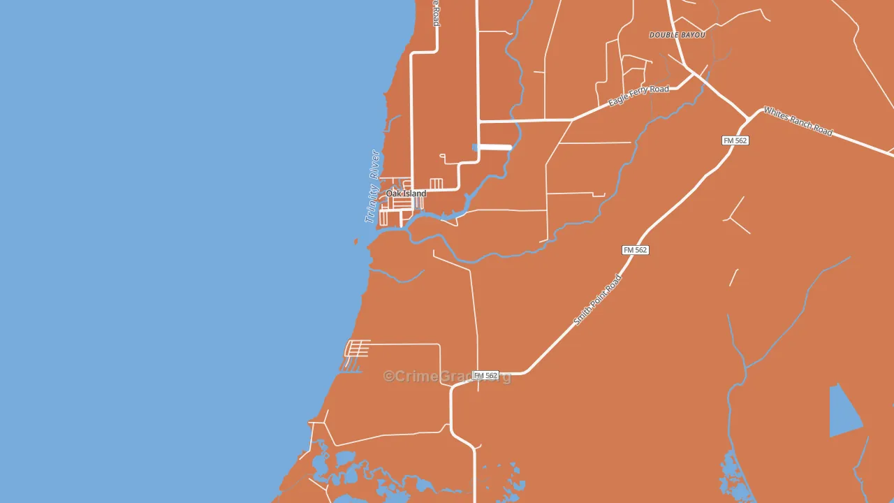 Oak Island, TX Map of Robbery Rates