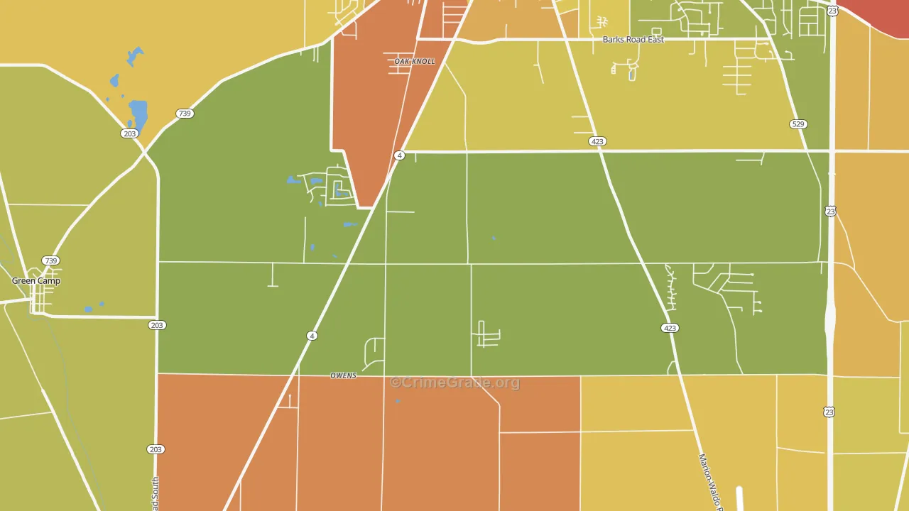 Oak Knoll, OH Map of Robbery Rates