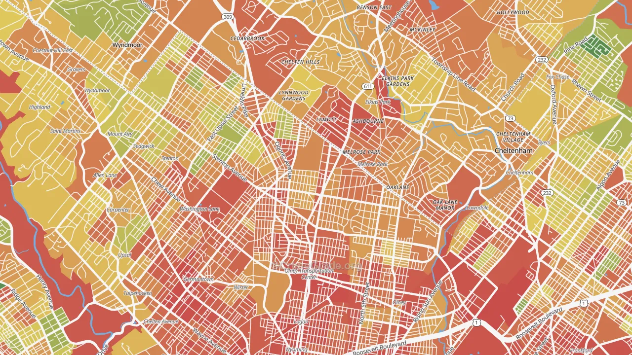 Oak Lane, Philadelphia, PA Map of Robbery Rates