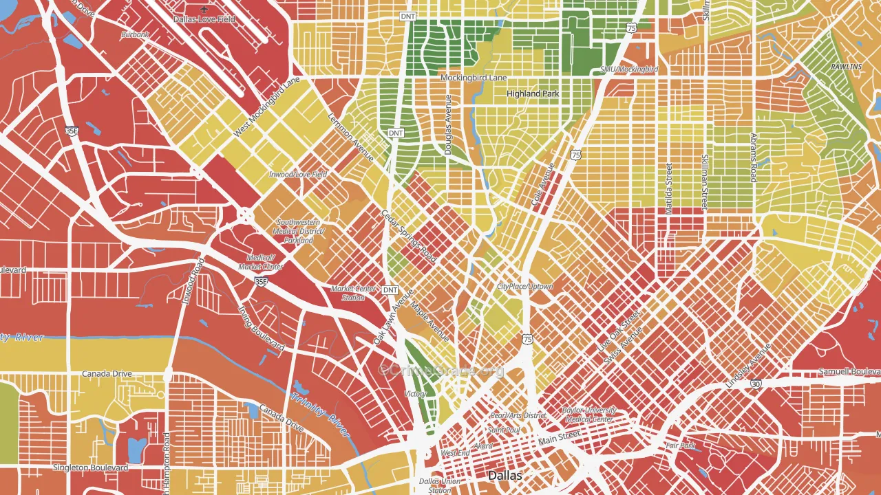 Oak Lawn, Dallas, TX Map of Robbery Rates