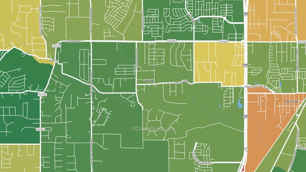Oak Leaf, TX Map of Robbery Rates