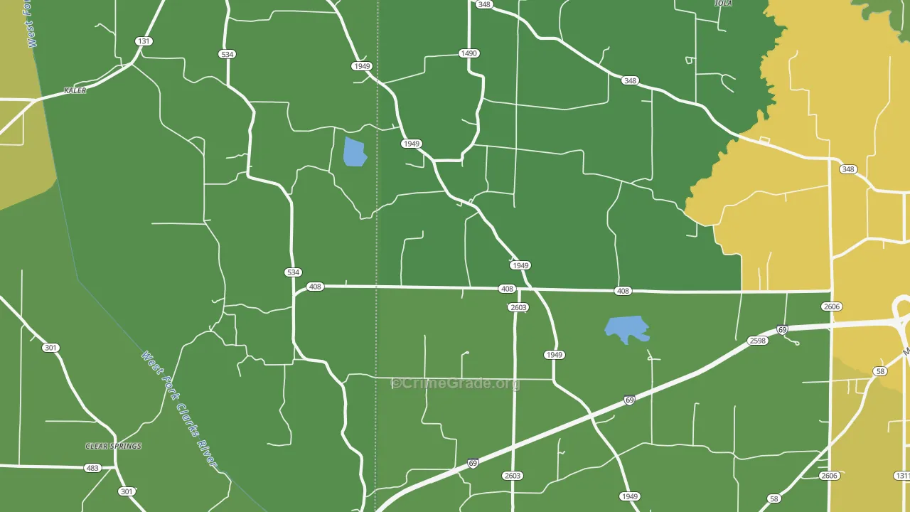 Oak Level, KY Map of Robbery Rates