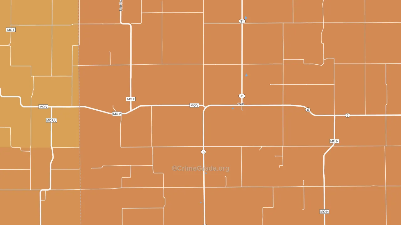 Oak, MO Map of Robbery Rates