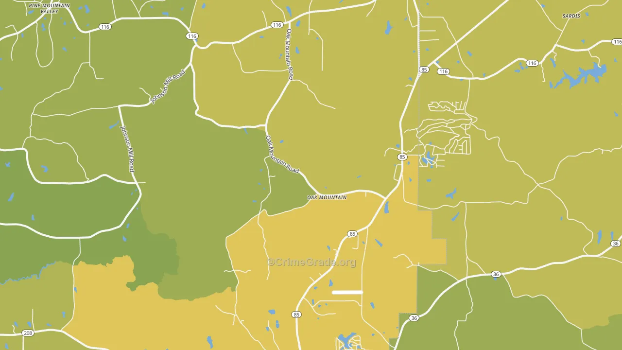 Oak Mountain, GA Map of Robbery Rates