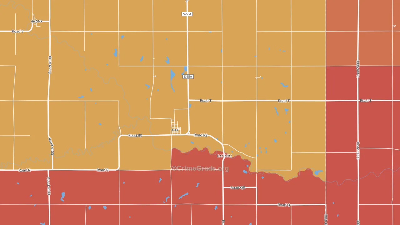 Oak, NE Map of Robbery Rates