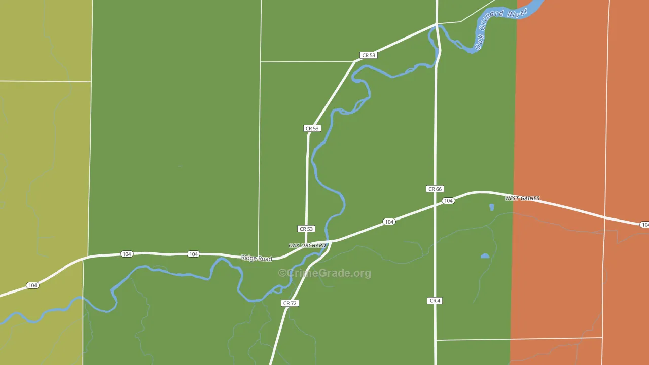 Oak Orchard, NY Map of Robbery Rates